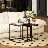 STILVORA Set of 2 Nesting Side Tables with Glass Top & Steel Frame in Black