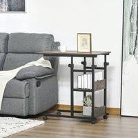 STILVORA C-Shaped Side Table with Wheels & 3-Tier Storage in Brown