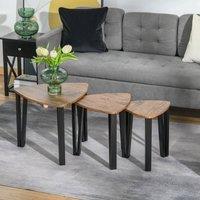 STILVORA Set of 3 Nesting Tables with Metal Legs in Brown