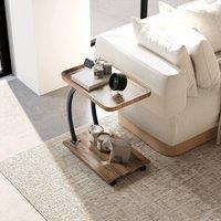 STILVORA 2-Tier C-Shaped Side Table with Wheels Brown