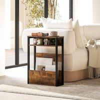 STILVORA Narrow Side Table with 2 Shelves & Metal Frame in Brown