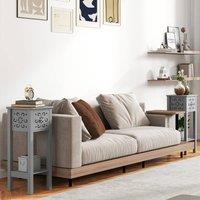 STILVORA Set of 2 Side Tables with Drawer & Shelf Grey