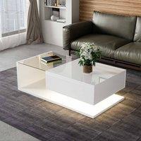 STILVORA Coffee Table 105cm with LED Glass Top & Storage in White