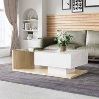 STILVORA Coffee Table with LED Storage & Glass Top White Natural