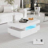 STILVORA Coffee Table 80cm with LED Light & 4 Drawers White