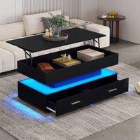 STILVORA Lift Top Coffee Table with LED Storage & 2 Drawers in Black