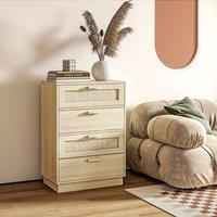STILVORA Chest of 4 Drawers Wood Effect with Rattan Panels in Natural