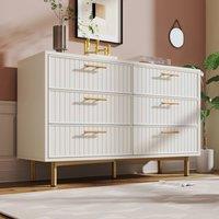 STILVORA Sideboard Cabinet with 6 Drawers & metal base in White