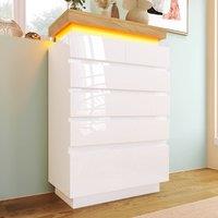 STILVORA Chest of Drawers 6 Drawer with LED White Gloss