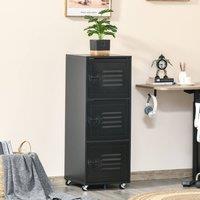 STILVORA Storage Cabinet 3-Tier with metal doors Black
