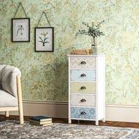 STILVORA 5 Drawer Chest with wooden structure in multicolour in White