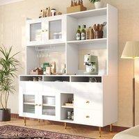 STILVORA Sideboard 145cm with glass doors & wine rack in White