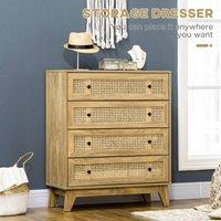 STILVORA Storage Cabinet 4 Drawer with Rattan Panels Wood Effect in Natural
