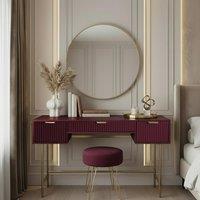 OHS Ribbed Dressing Table Vanity Makeup Desk with 3 Drawers in Dark Red