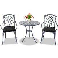 Centurion Supports OSHOWA Garden Table & 2 Chairs Bistro Set - Black Cushions in Grey