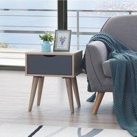 Timber Art Design Alford Bedside Lamp Side Table 1 Drawer Scandinavian Sonoma Oak & Grey in Light Oak
