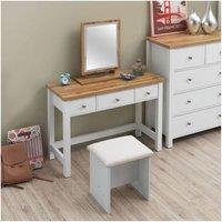 Timber Art Design Astbury 3 Drawer Dressing Table Vanity Makeup Desk White & Oak