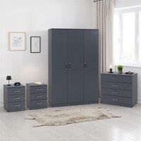 Seconique Dakotia 3 Door Wardrobe Bedroom Set in Dark Grey