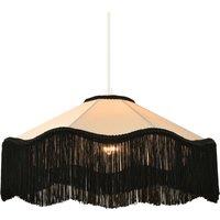 Happy Homewares Chic Victorian Pendant Lamp Shade in Cream Faux Silk with Black Trims