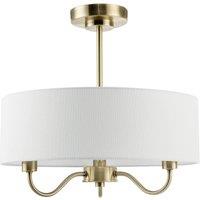 Happy Homewares Traditional Chandelier Semi Flush Ceiling Light with Linen Shade in Metallic Gold
