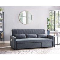 Home Detail Devon Velvet Pull Out Sofa Bed Ribbed Fabric Detailing & Side Pocket Storage in Dark Grey