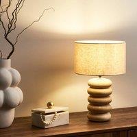 Wyld and Coco Mango Wood Living Table Lamp 41 cm Beige Cotton Linen Shade in Brown
