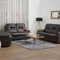 Wyld and Coco 3 Seater 2 Seater and Armchair Set Brown Faux Leather Manual