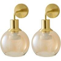 ValueLights Bellamy Pair of Globe Glass Shade Rechargeable Wall Lights in Gold