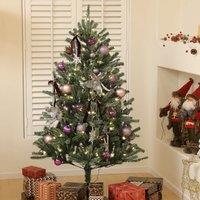 HOMCOM Artificial Prelit Christmas Tree w/ LED Lights, Purple Ornaments in Green | Size: 6ft