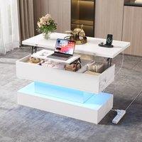 Merax White Lift Top LED Coffee Table with Power Outlet