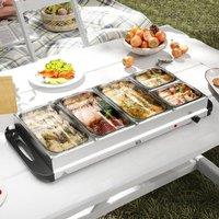 HOMCOM Electric Food Warmer 5 Tray, 9.2L Buffet Server with Lids, Silver