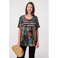 Izabel London Women's Floral Tie Front Relaxed Smock Blouse in Teal | Size: Small
