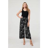 Izabel London Women's Floral High Waist Wide Leg Trousers in Black | Size: Large