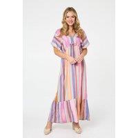 Izabel London Women's Striped 1/2 Sleeve Empire Maxi Dress in Pink | Size: 18