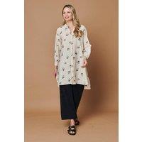 Izabel London Women's Floral Long Sleeve Casual Longline Shirt in Beige | Size: 12