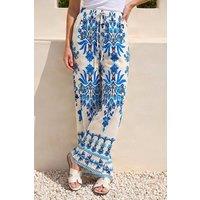 Roman Women's Border Print Trousers in Blue | Size: 12