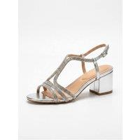 IKRUSH Women's Edie Metallic T Strap Rhinestone Sandals in Silver | Size: 6