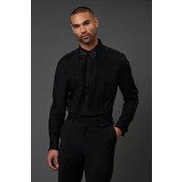 Burton Men's Black Pleat Front Slim Fit Long Sleeve Dress Shirt | Size: 16.5 in