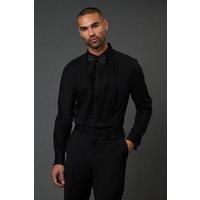 Burton Men's Black Pleat Front Slim Fit Long Sleeve Dress Shirt | Size: 17.5 in