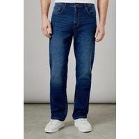 Maine Men's Dark Wash Premium Stretch Straight Fit Jeans in Dark Blue | Size: 34R