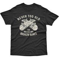 Bad Zebedee Men's Never Too Old for Bruises & Broken Bones Skateboard T-Shirt in Black | Size: Large
