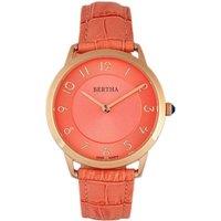 Bertha Women's Abby Swiss Leather-Band Watch in Coral
