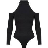 Ruey Women's Essentials Cold Shoulder Bodysuit Sculpting Stretch Fit in Black | Size: Medium
