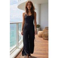 Roman Women's Front Tie Strap Belted Jumpsuit in Black | Size: 18