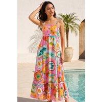 Roman Women's Postcard Print Ric Rac Maxi Dress in Pink | Size: 16