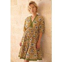 Roman Women's Palm Check Print Boho Dress in Yellow | Size: 10