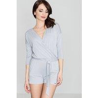 Love Lace Women's Knit Overalls with Deep V Tie Belt Short in Grey | Size: XL