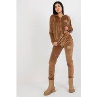 Love Lace Women's Velour Embroidered Hooded Sweatshirt & Pants Set in Brown | Size: S/M