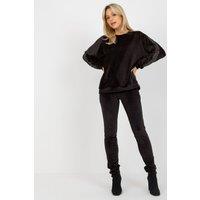 Love Lace Women's Velour Blouse & Long Pants Rhinestone Set in Black | Size: S/M