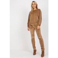 Love Lace Women's Velour Rhinestone Blouse & Tie Waist Pants Set in Brown | Size: S/M
